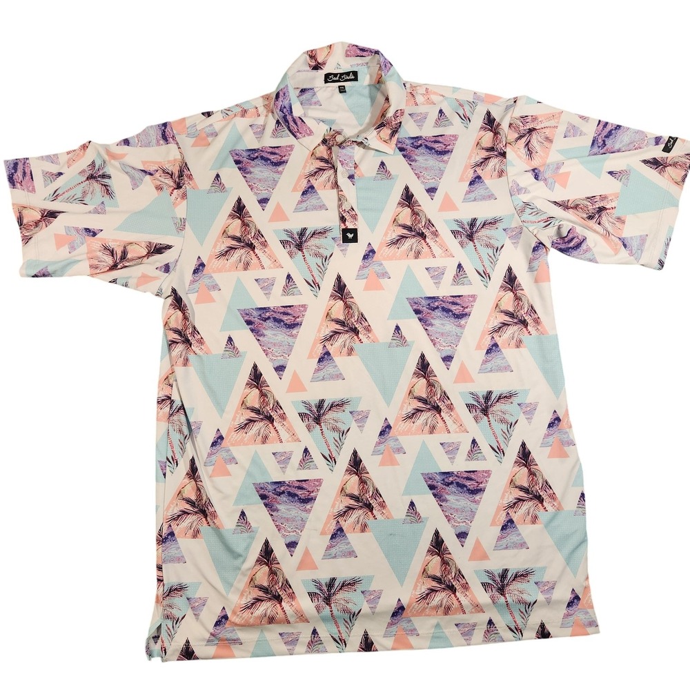 Bad Birdie Polo Shirt Mens 2XL Cali Pastel Palm Triangle Print Golf Performance